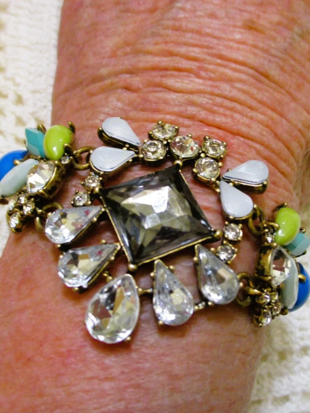 J CREW Rhinestone Cabochon Bracelet: Gold Plate VINTAGE Statement Jewelry & Bag